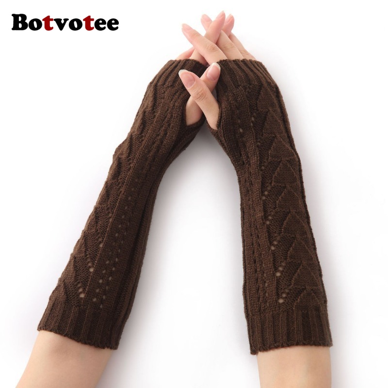 Fingerless Glove Knit - بوتفوتي للنساء، قفازات شتوية محبوكة بتصميم