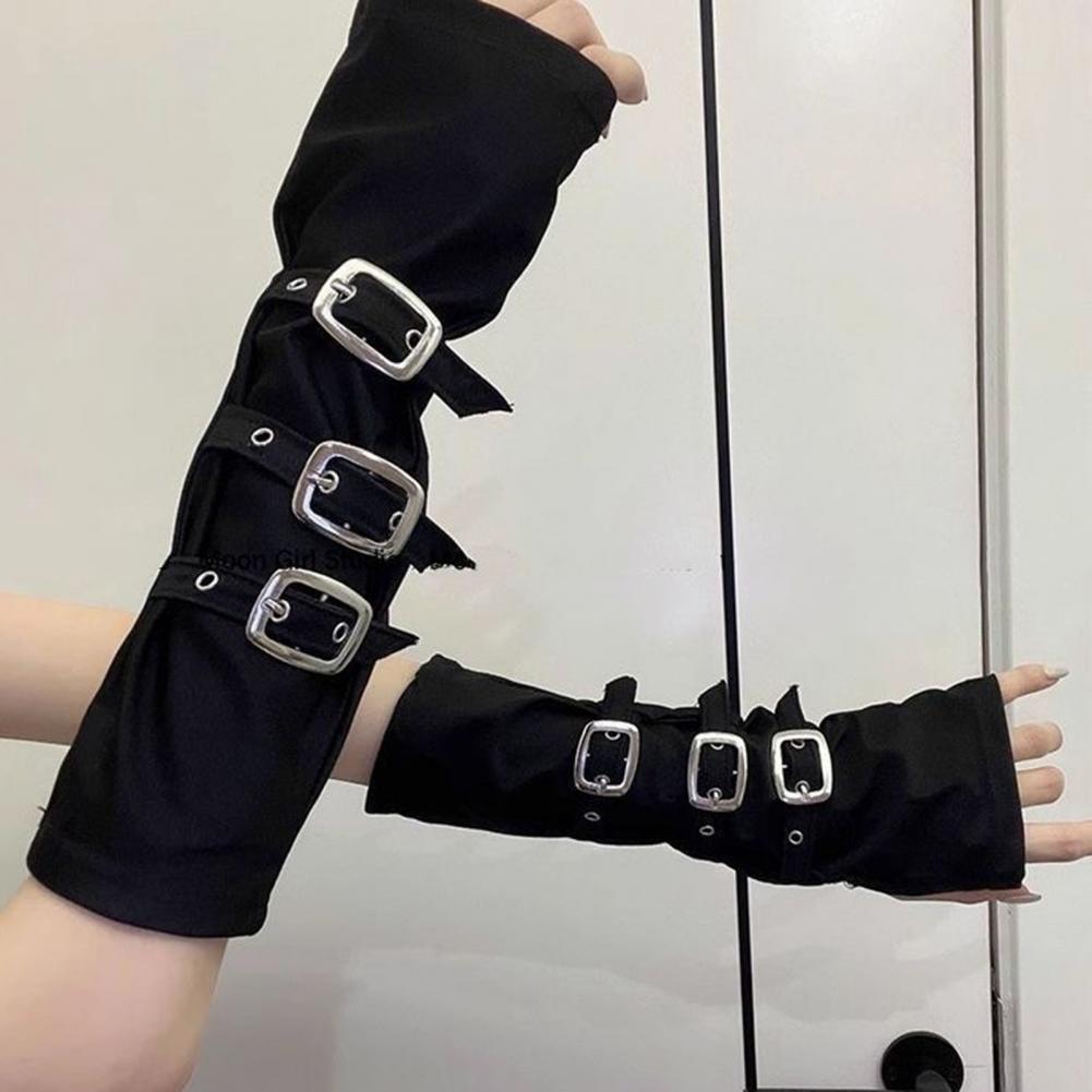 Fingerless Glove Knit - دفايات ذراع قوطية بدون أصابع للنساء،
